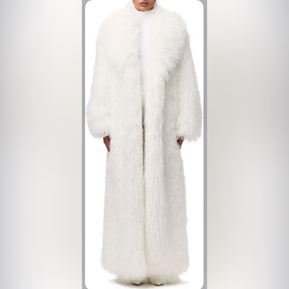 Naked wardrobe Faux Shearling Ivory Maxi Coat M